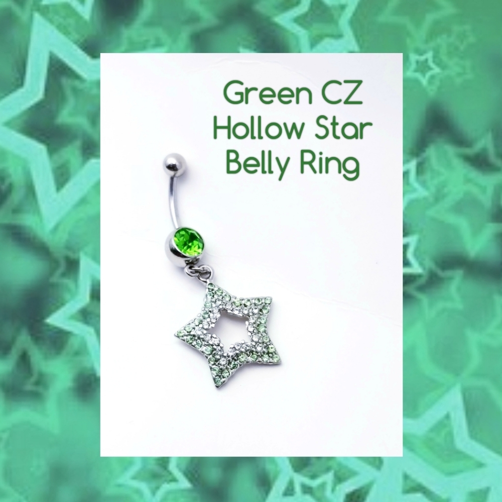 5/$10 | Green CZ Paved STAR Belly Ring